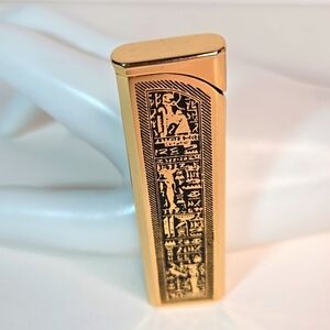 Vintage Flamex Seville Egyptian Hieroglyphics Gold Tone Lighter Japan Unisex
